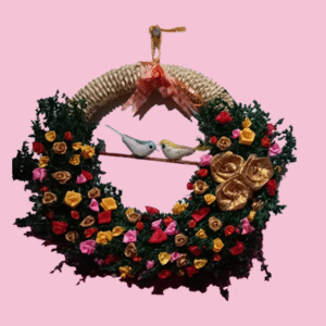 Handcrafted Floral Wreath with Love Birds