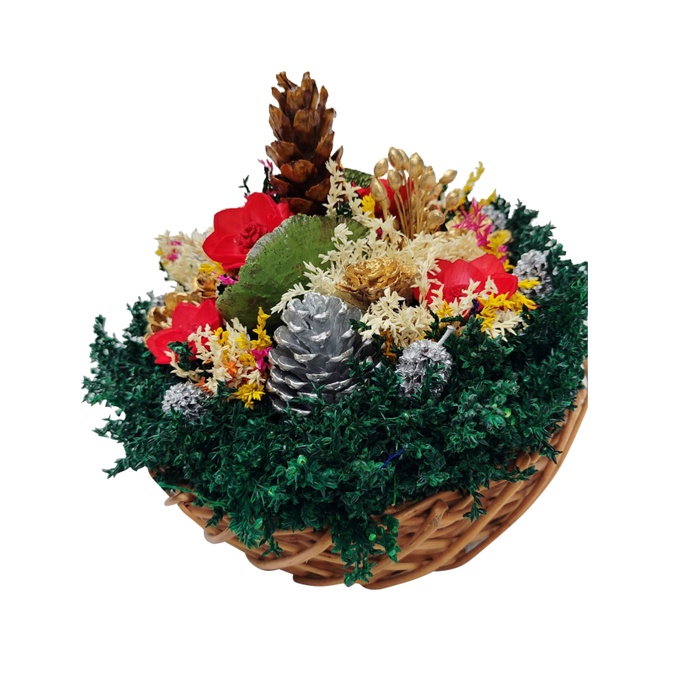 Handcrafted-Dry-Flower-&-Pinecone-Bouquet-in-Basket