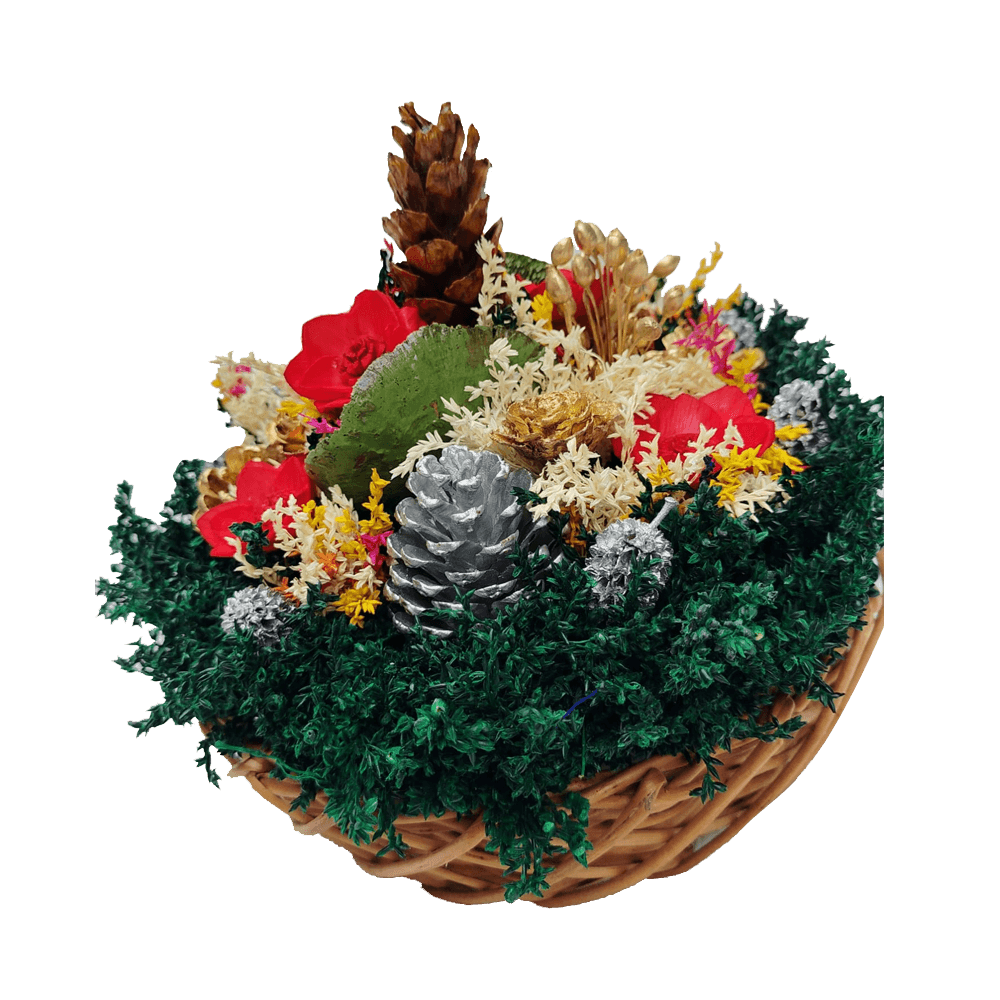 Handcrafted Dry Flower & Pinecone Bouquet in Basket