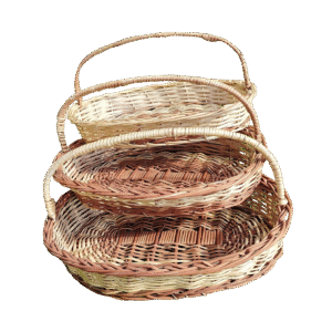 Handcrafted Oval Cane Basket Set (3 Pieces – Natural Brown & Beige)