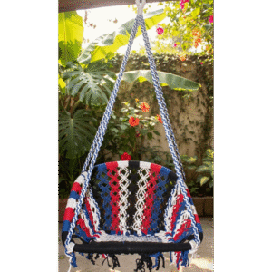 Handcrafted Cotton Rope Swing Chair (Multicolor – Red, Blue, White & Black)
